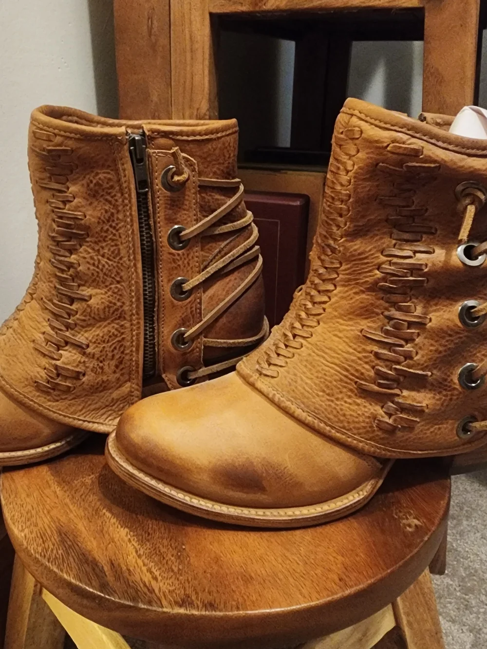 Freebird Cedrick Tan Leather Lace-Up Ankle Booties